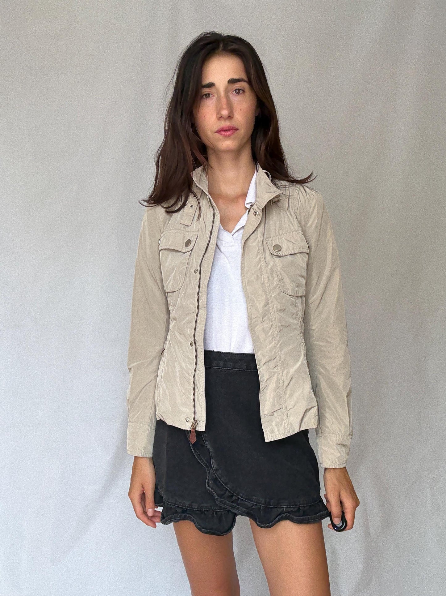 Elegant Beige Massimo Dutti Jacket with Four Pockets – Light Academic Style – Perfect for Layering US Women's Size S