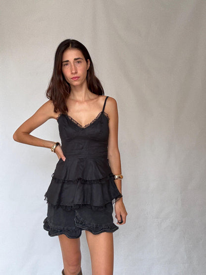 Luxurious Black Rami Preppy V-Neck Camisole — back view