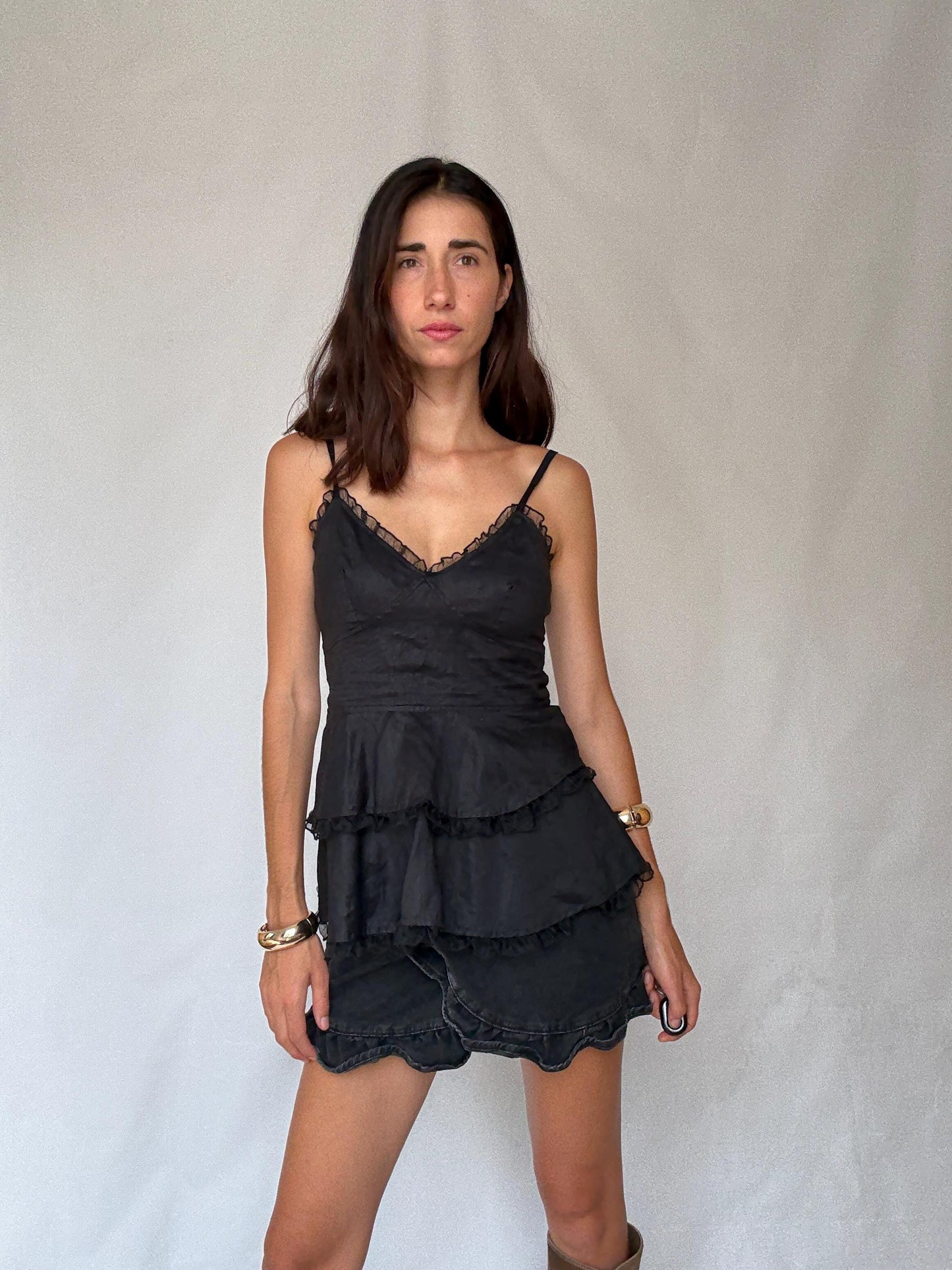 Luxury black camisole top, Rami preppy v neck tank, Carling El Corte Inglés, size 36,