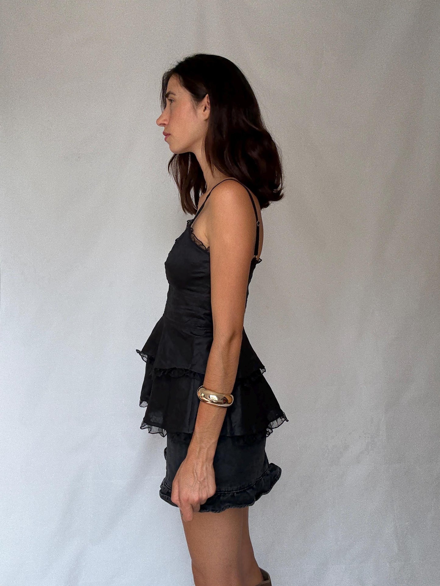 Luxury black camisole top, Rami preppy v neck tank, Carling El Corte Inglés, size 36,