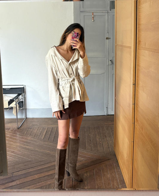 Vintage Linen Blazer in Natural Beige