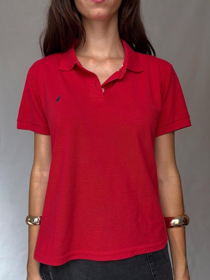 Vintage Red Polo Ralph Lauren Shirt — fabric close-up