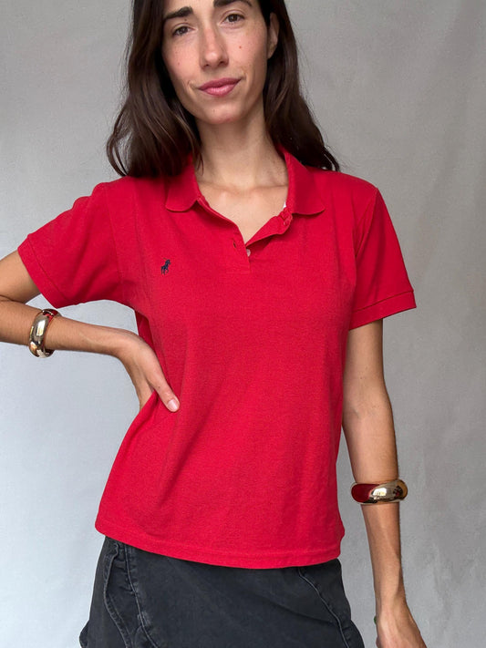 Vintage Polo Ralph Lauren Red Polo Shirt Men’s Y2K Streetwear Style Cotton Feel Size M Inspired by 90s Fashion