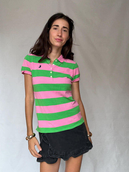 Pink and Green Striped Polo Shirt — additional view 5