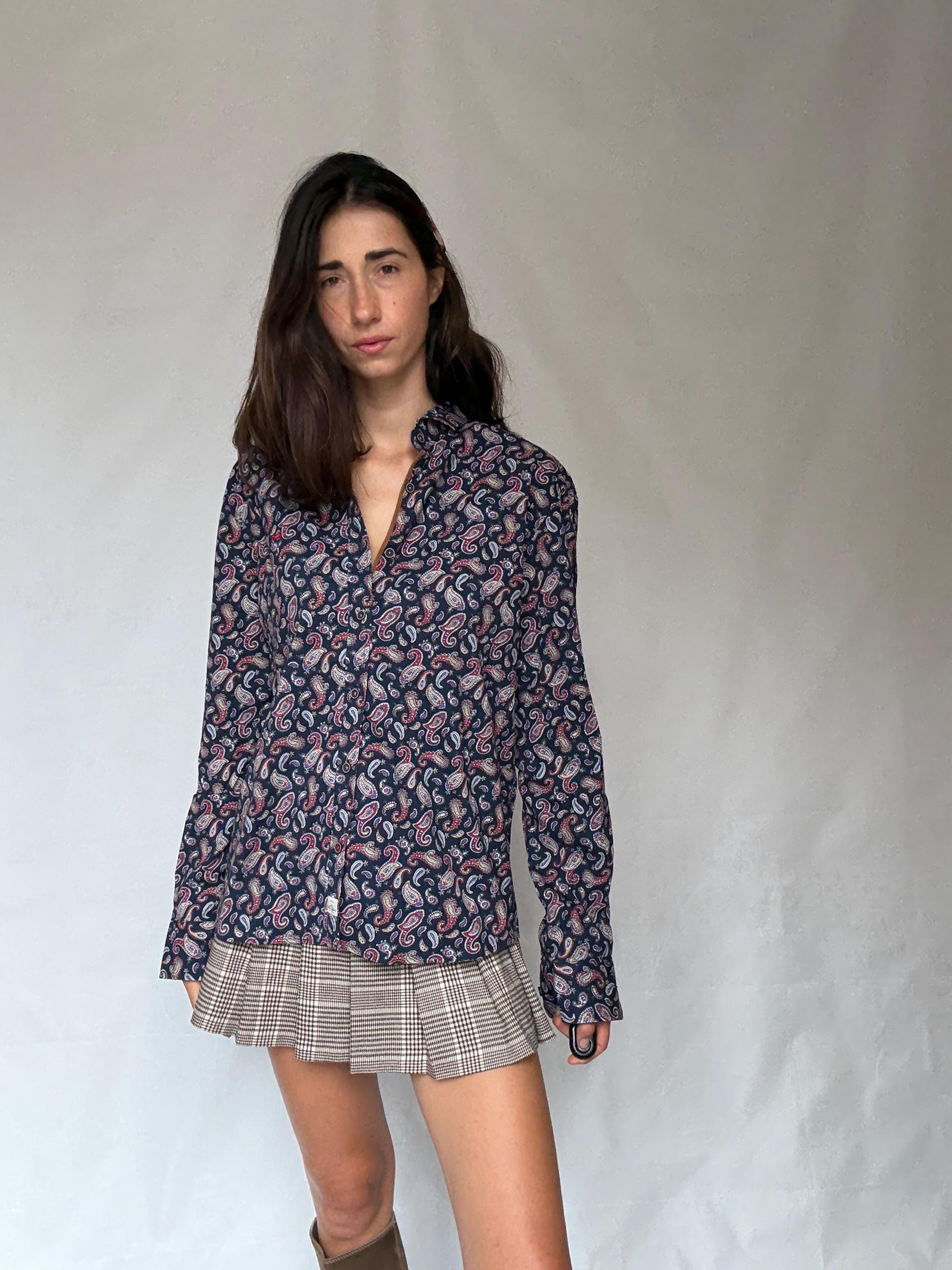 Vintage paisley button up shirt Dark & Fish XXL – unisex oversized retro cotton style, Playful print menswear