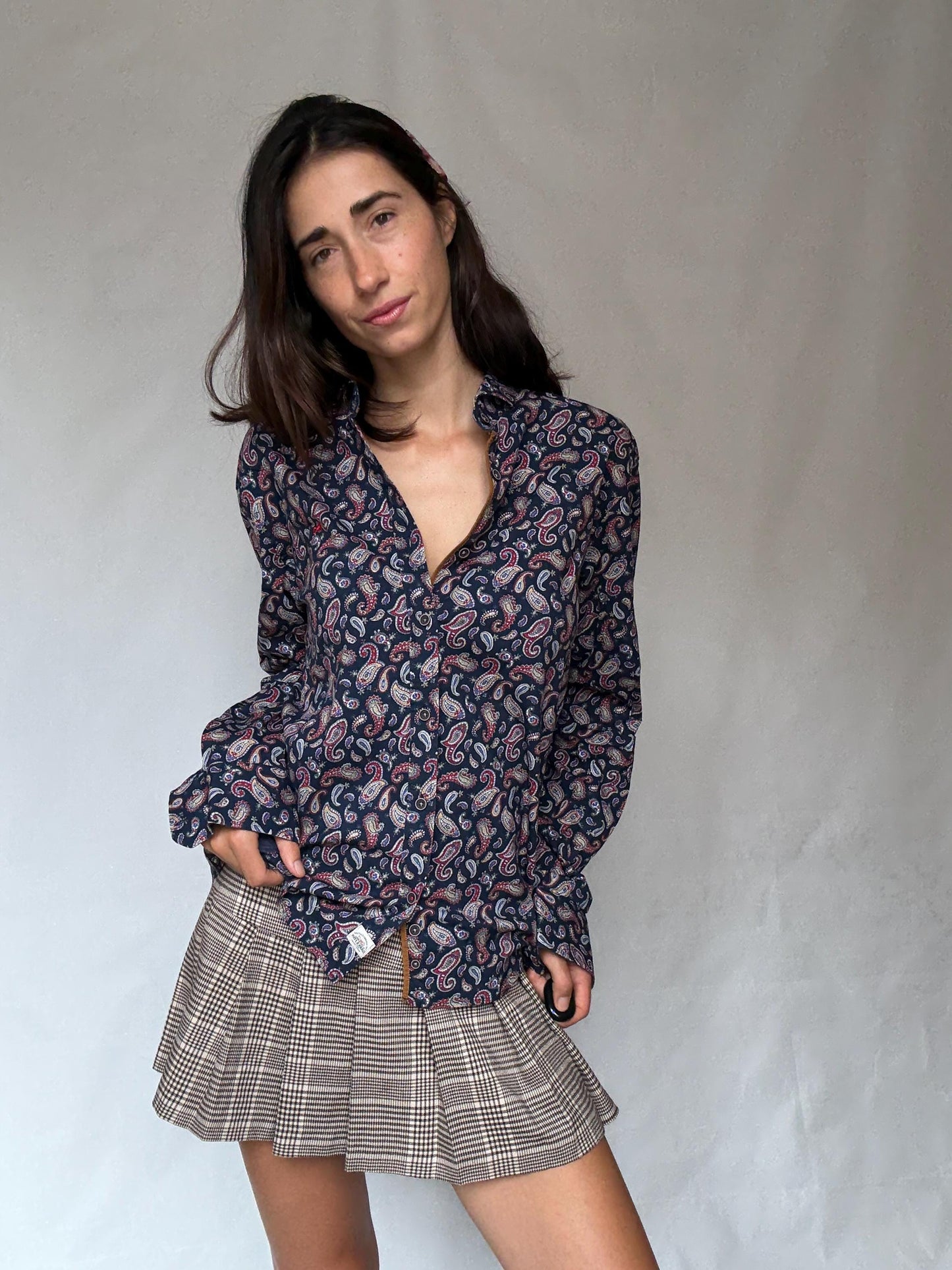 Vintage paisley button up shirt Dark & Fish XXL – unisex oversized retro cotton style, Playful print menswear