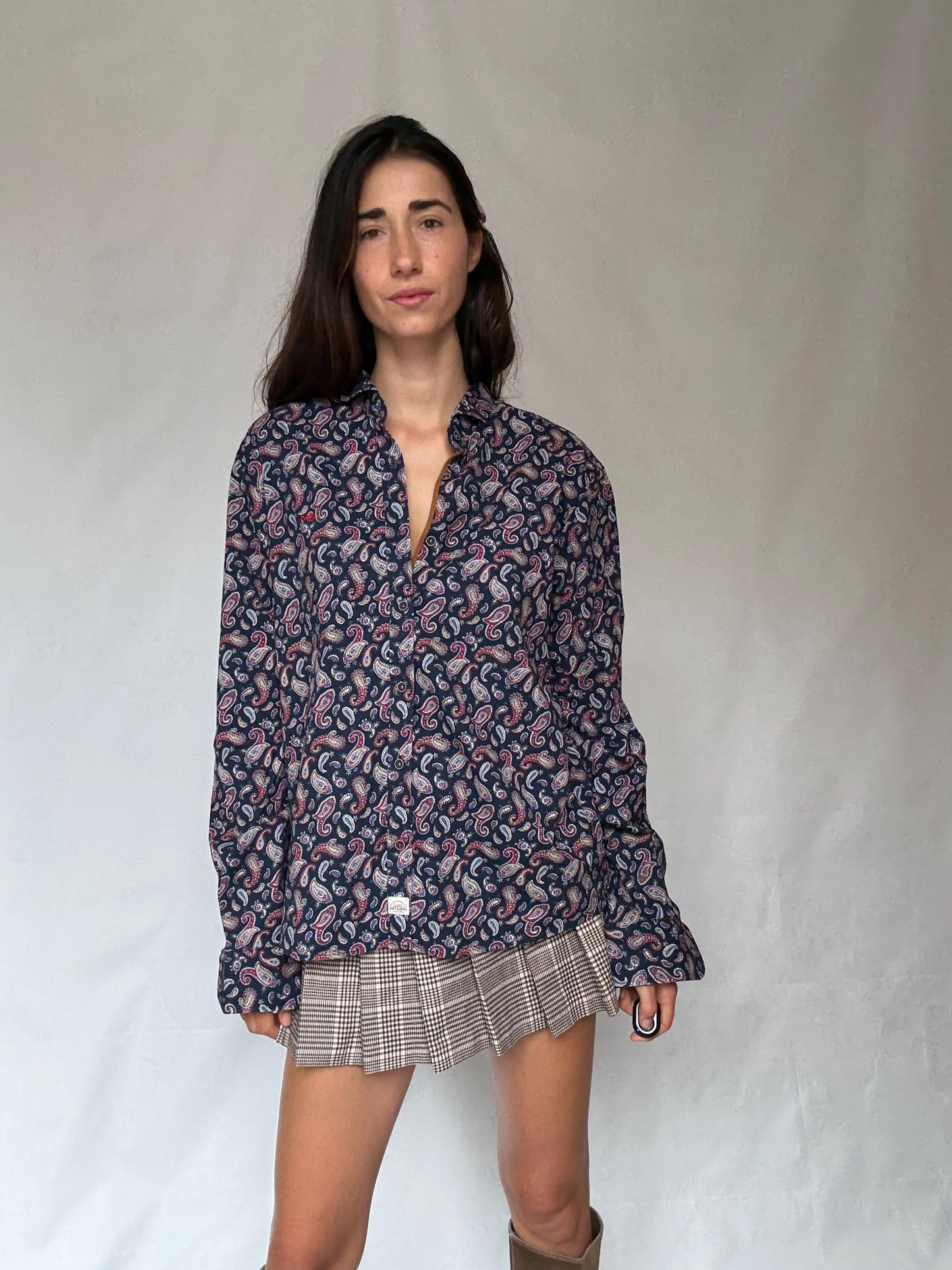 Vintage paisley button up shirt Dark & Fish XXL – unisex oversized retro cotton style, Playful print menswear