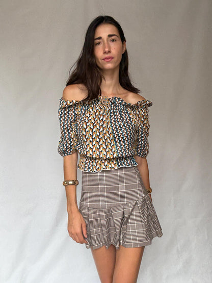 Geometric Print Metallic Crop Top — detail