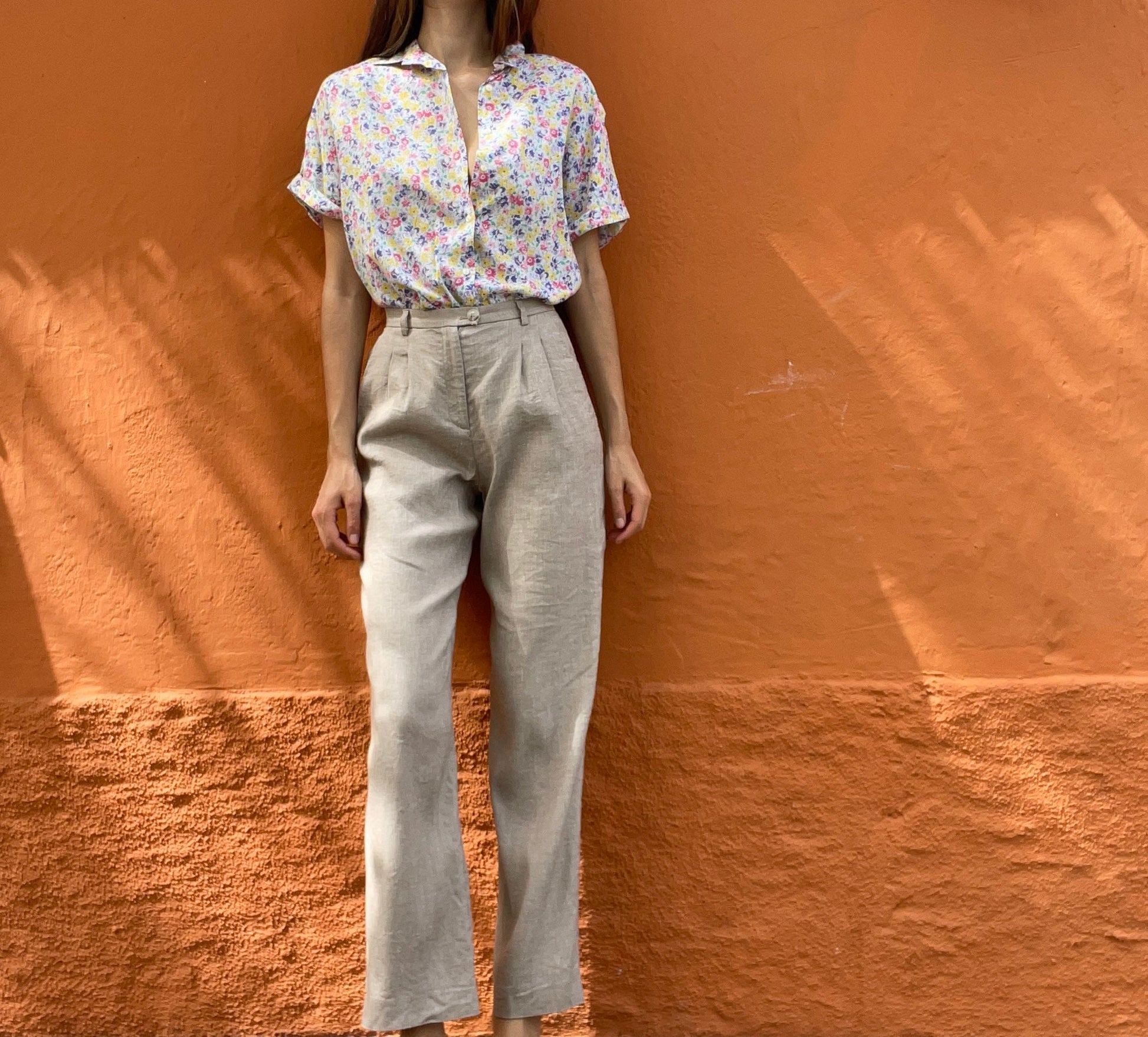 Floral women's blouse, Retro blouse, Hippie clothing, Light cotton summer shirt, floral pattern button up girl shirt, M