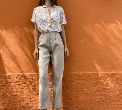 Retro Floral Cotton Blouse for Women
