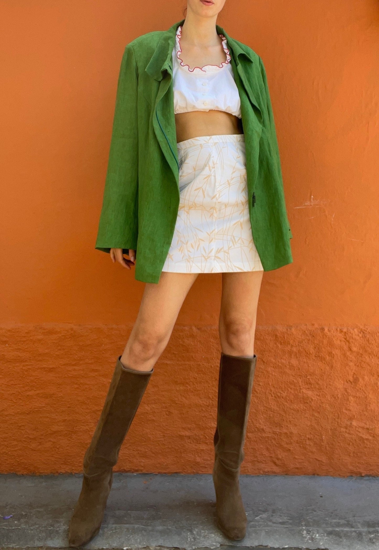 Vintage Emerald green linen blazer jacket, Berlin design feminine formal event wear, Classic design blazer