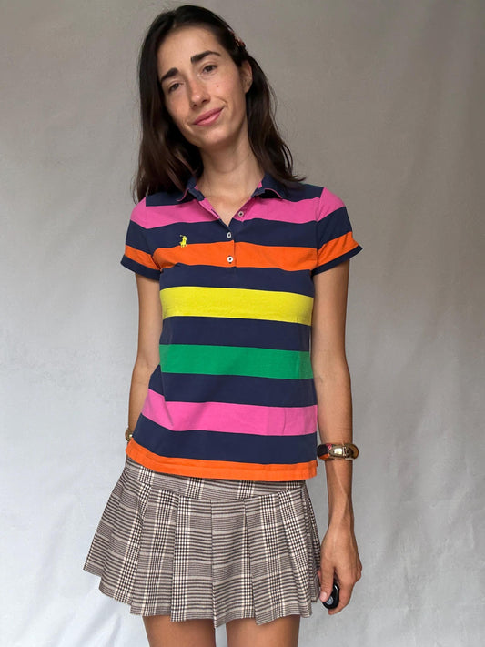Vibrant Polo Golf Ralph Lauren Striped Polo Shirt - Preppy Style Inspired by Jackie Kennedy, US Size S