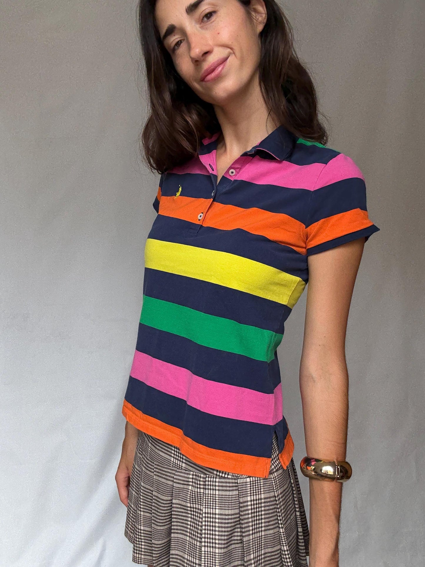 Vibrant Polo Golf Ralph Lauren Striped Polo Shirt - Preppy Style Inspired by Jackie Kennedy, US Size S