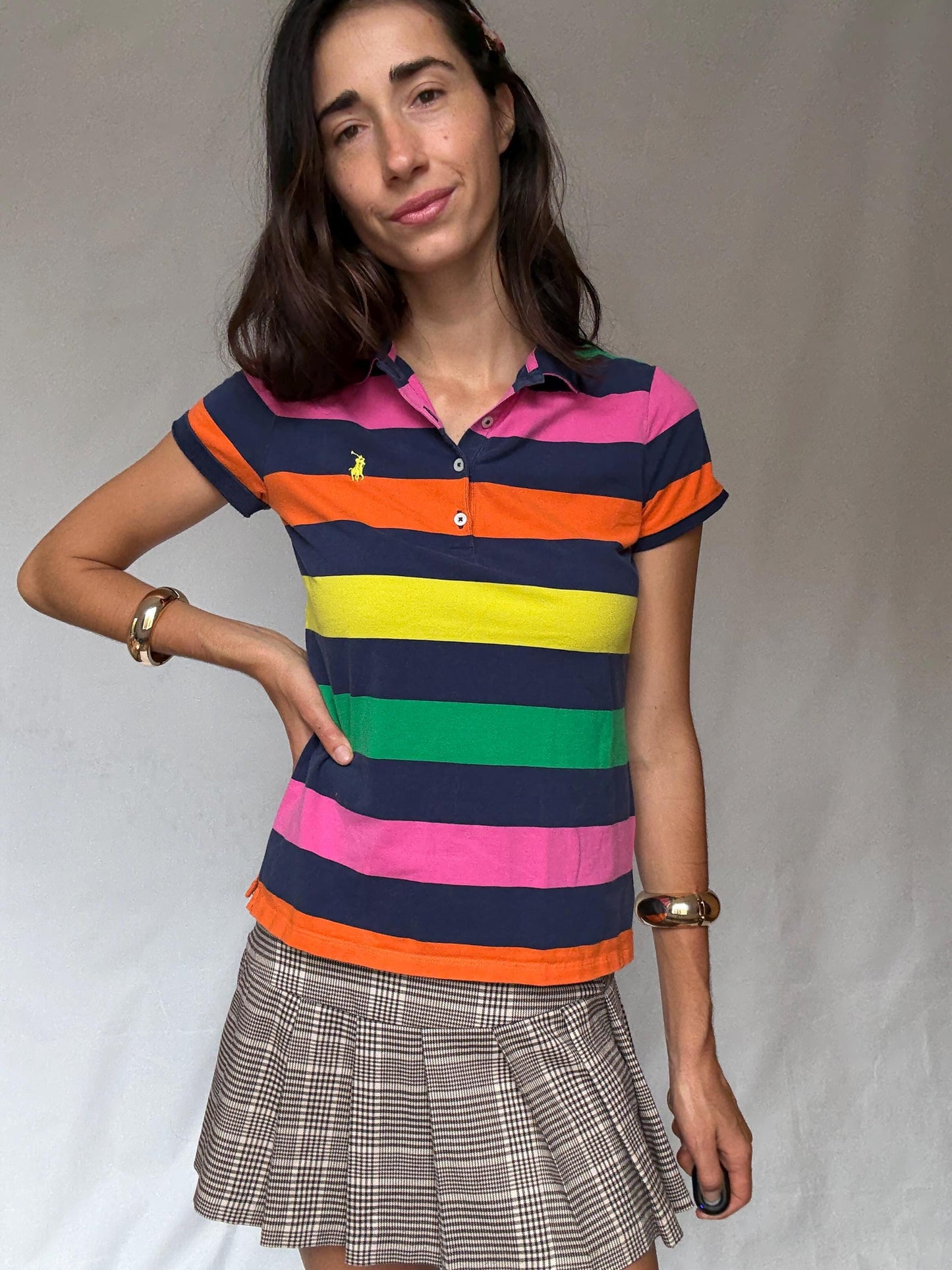 Vibrant Polo Golf Ralph Lauren Striped Polo Shirt - Preppy Style Inspired by Jackie Kennedy, US Size S