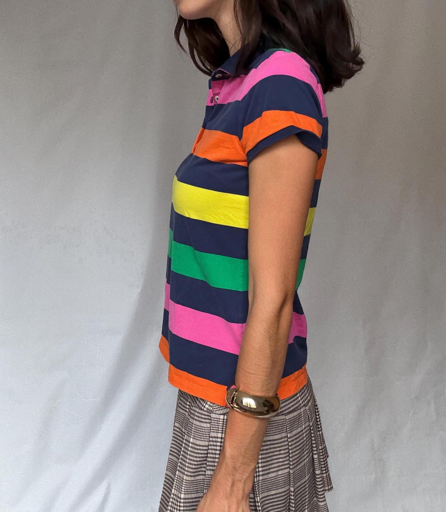 Vibrant Polo Golf Ralph Lauren Striped Polo Shirt - Preppy Style Inspired by Jackie Kennedy, US Size S