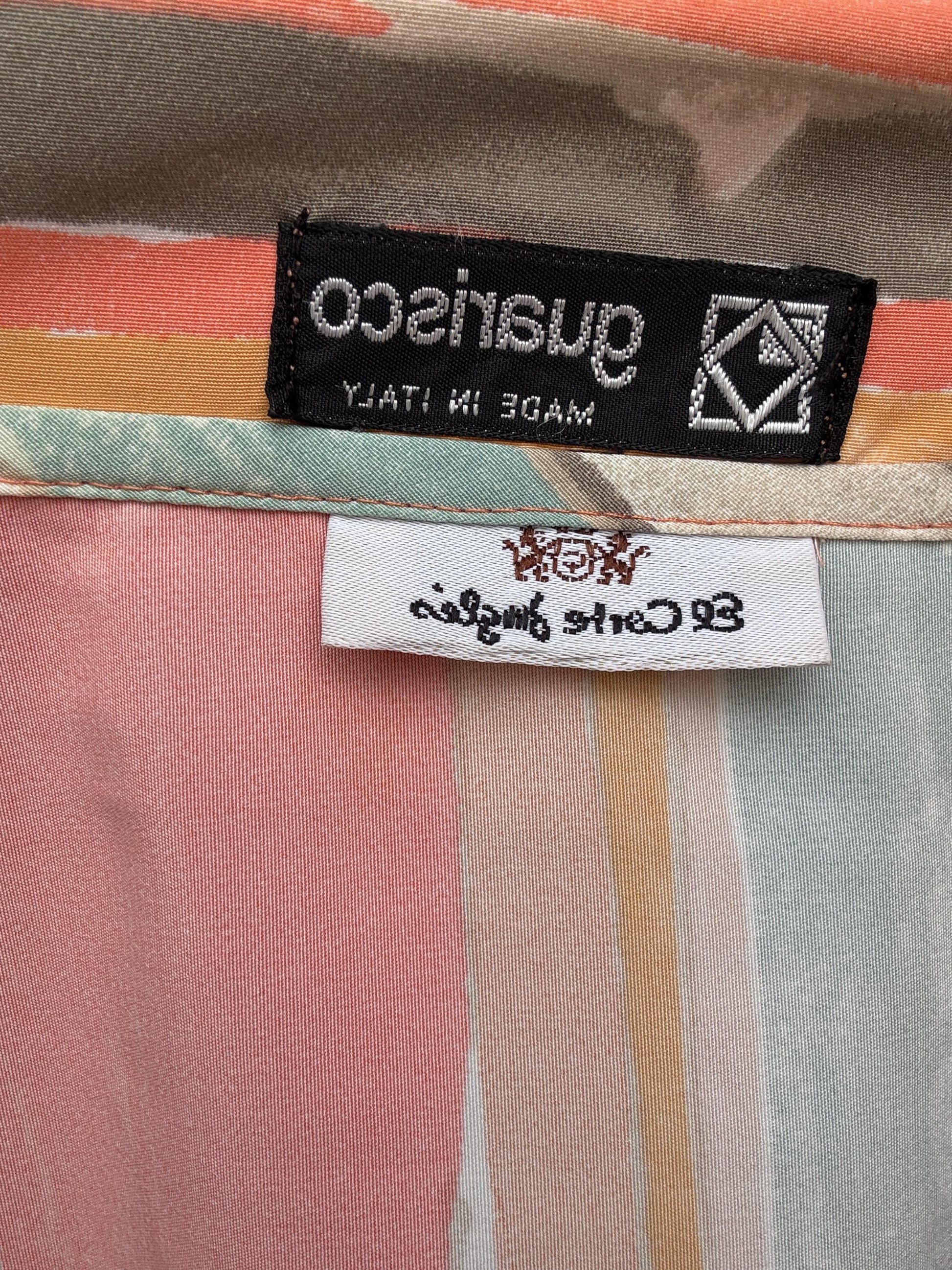 Vibrant Vintage Short-Sleeve Button Front Blouse Italy-Made Art Deco Pastel Stripe Indie Sleaze Style for Retro Wardrobe