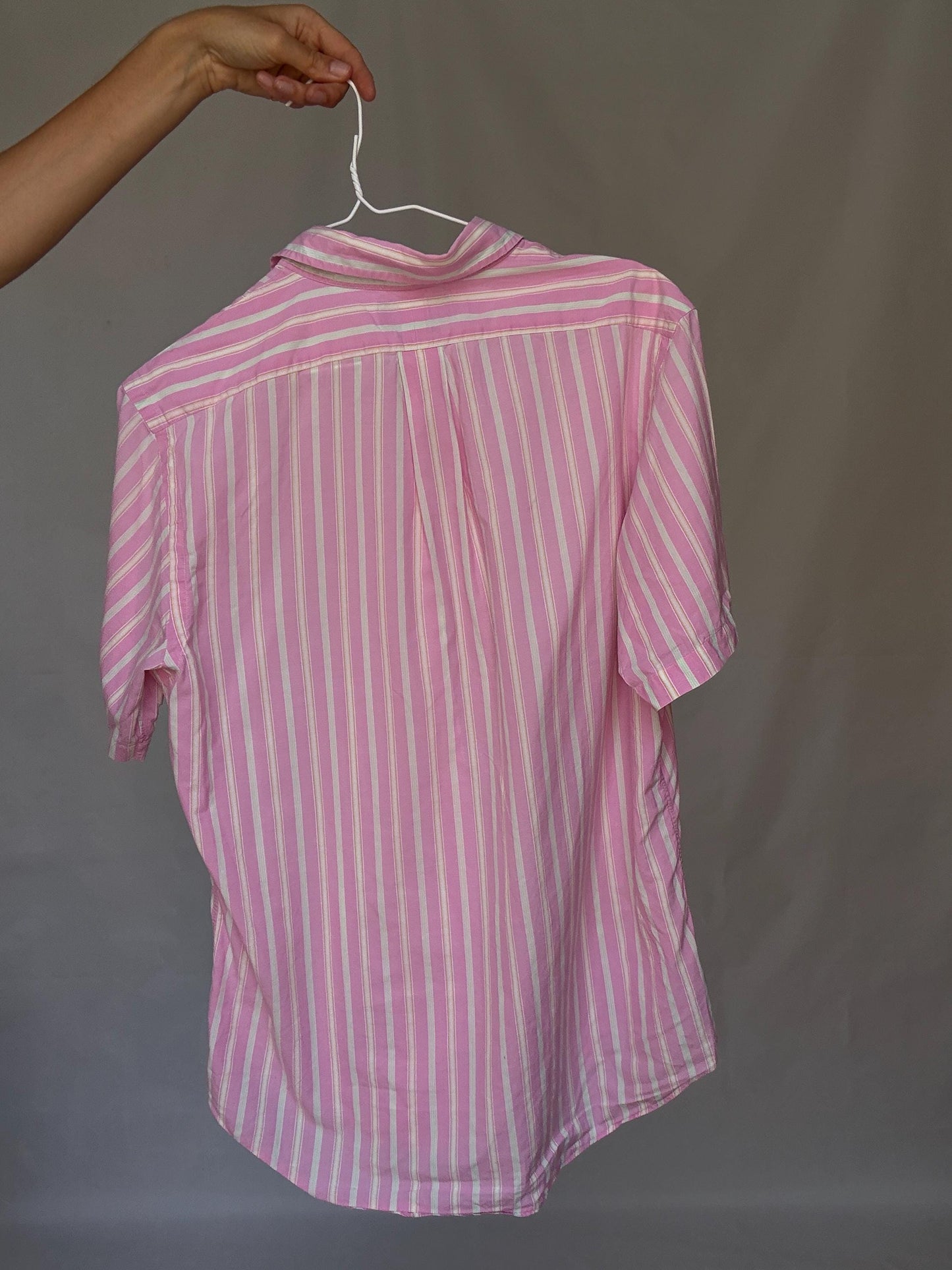 Vintage Ralph Lauren Pink Stripe Shirt – Custom Fit, Y2K Unisex Button Up, Preppy Soft Boy Style, 100% Cotton, Size L, 90s Polo
