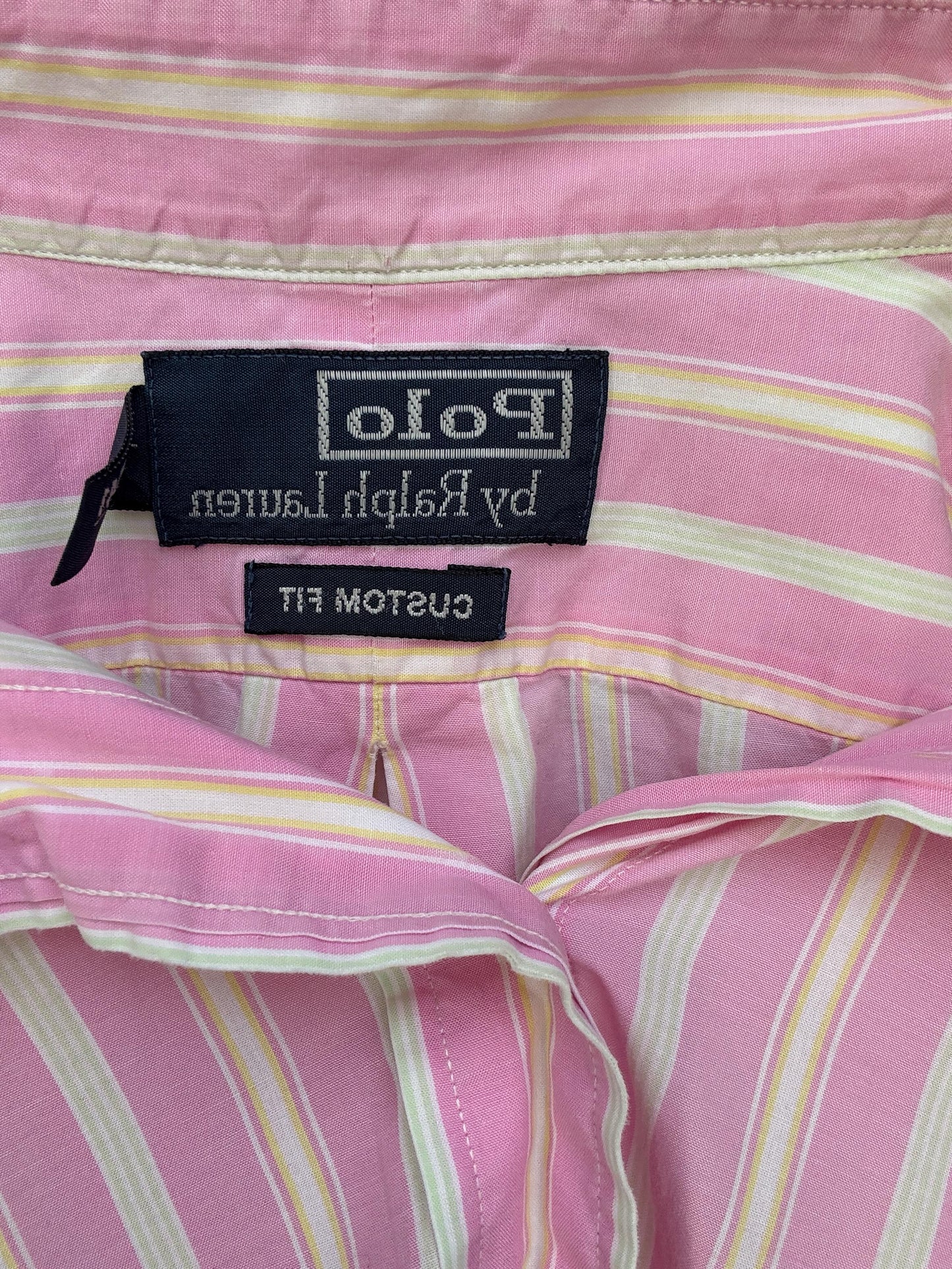 Vintage Ralph Lauren Pink Stripe Shirt – Custom Fit, Y2K Unisex Button Up, Preppy Soft Boy Style, 100% Cotton, Size L, 90s Polo