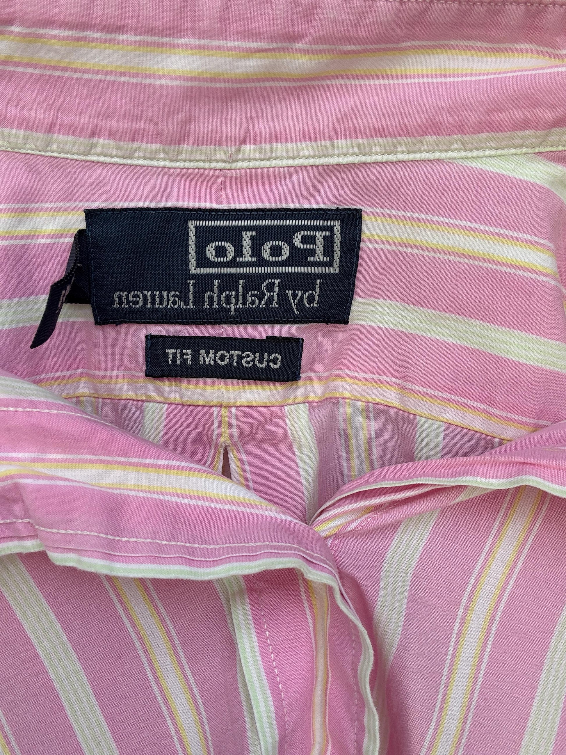 Vintage Ralph Lauren Pink Stripe Shirt – Custom Fit, Y2K Unisex Button Up, Preppy Soft Boy Style, 100% Cotton, Size L, 90s Polo