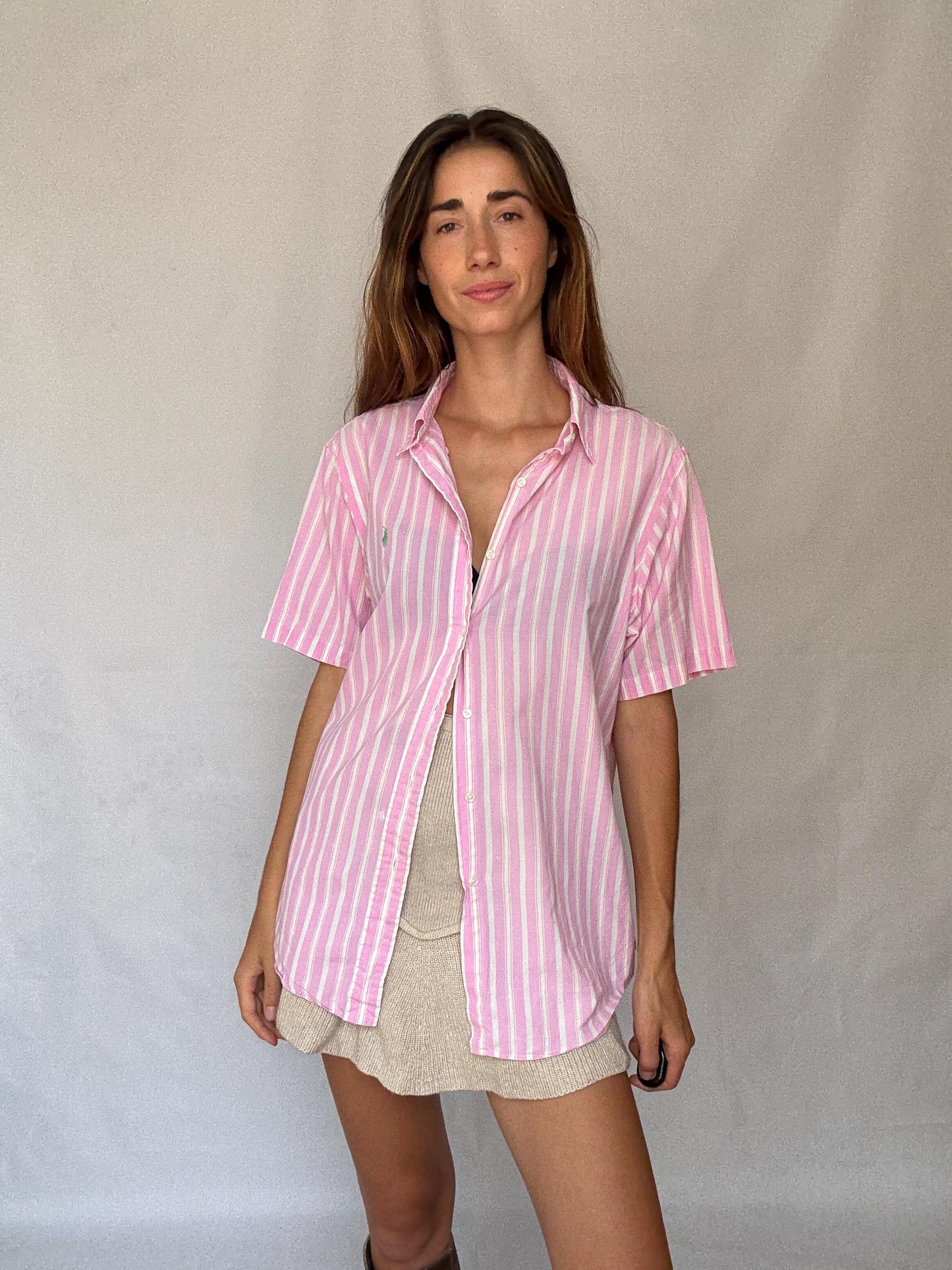 Vintage Ralph Lauren Pink Stripe Shirt – Custom Fit, Y2K Unisex Button Up, Preppy Soft Boy Style, 100% Cotton, Size L, 90s Polo