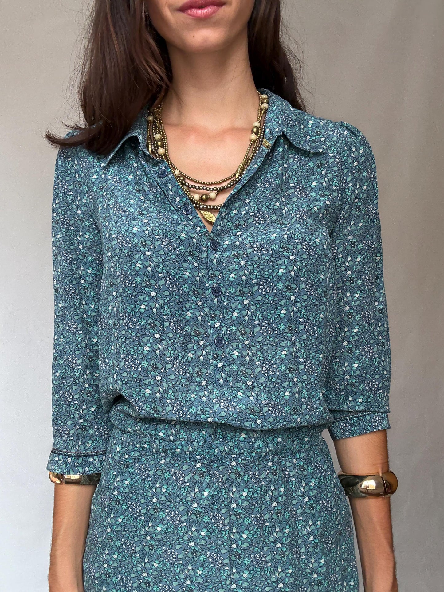 Silk Essential Antwerp blue floral mini dress – size 38m simple and elegant flower print summer shirtdress