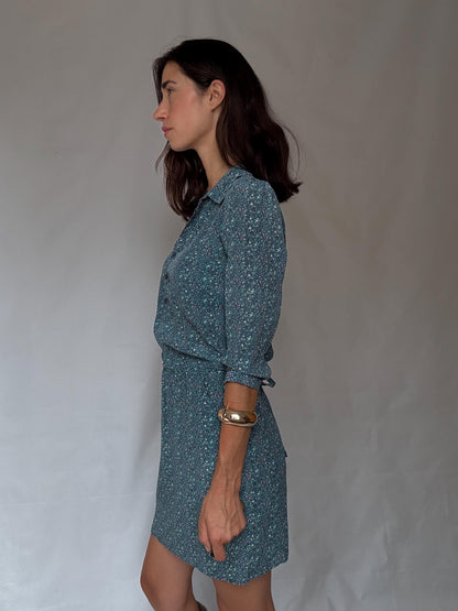 Silk Floral Mini Dress in Blue — additional view 6