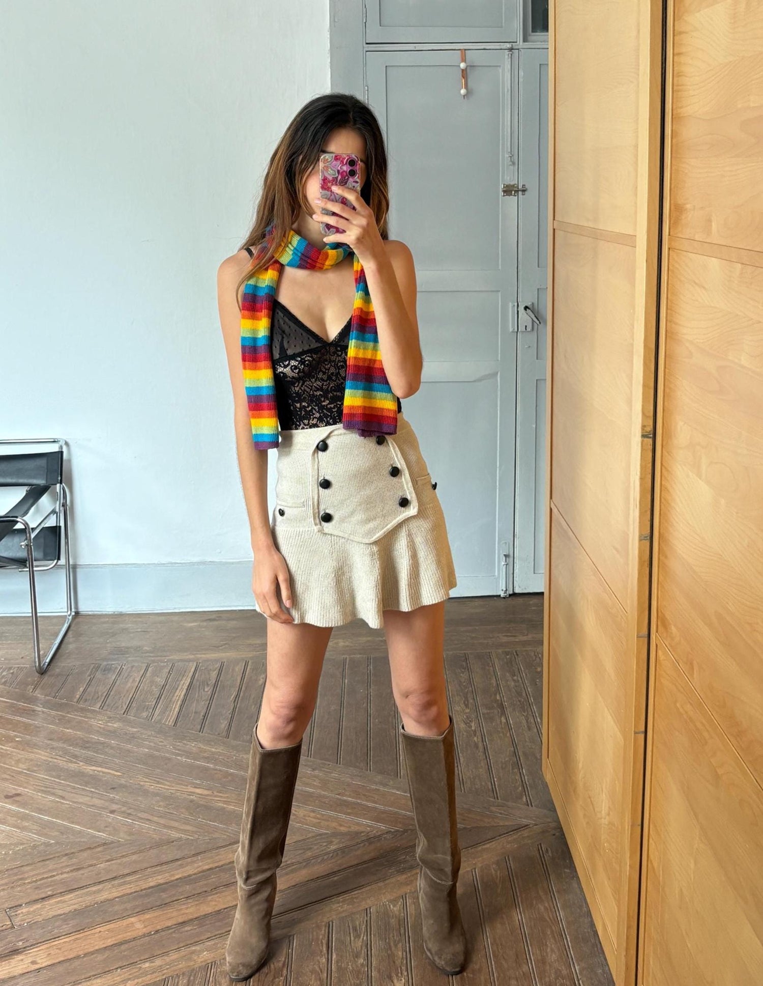 Vintage rainbow scarf, Fun colorful striped unisex accessory, 90s aesthetic secondhand sustainable fashion