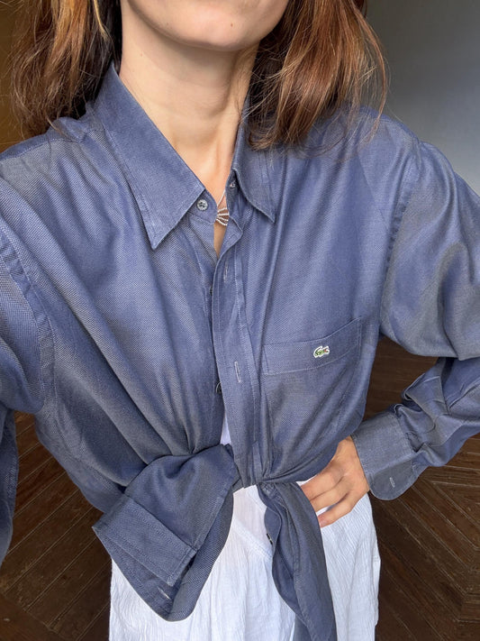 Vintage Lacoste Button Down Shirt – Classic Blue Long Sleeve Shirt, Crocodile Logo, Unisex Preppy Style