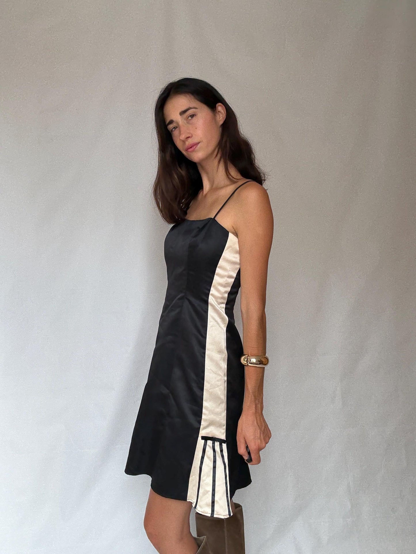 Vintage Black and White Slip Dress — fabric close-up