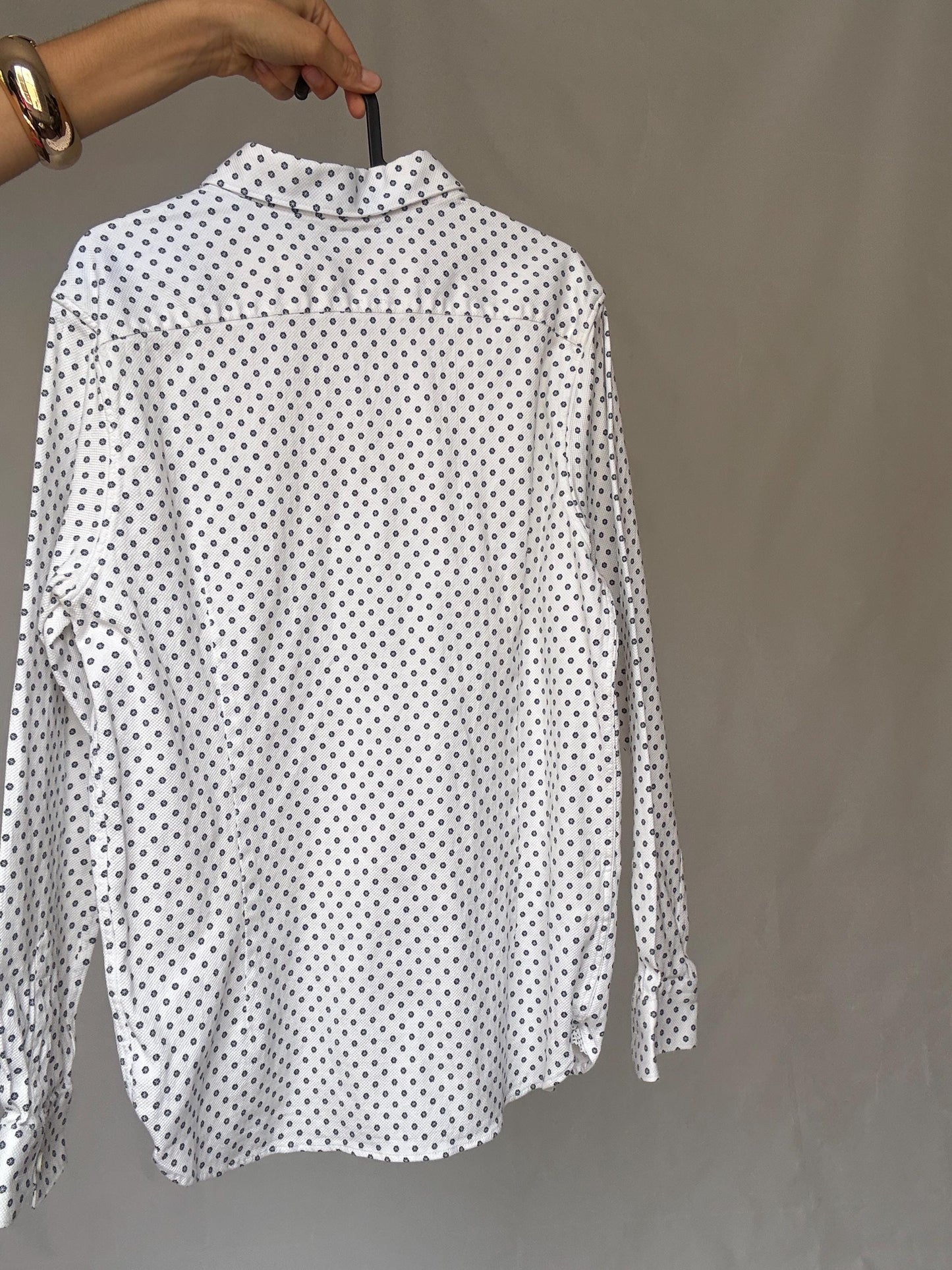 Ted Baker London men’s patterned button-up shirt – size 5 - XL, White and blue floral print oxford shirt, Luxury British designer fashion