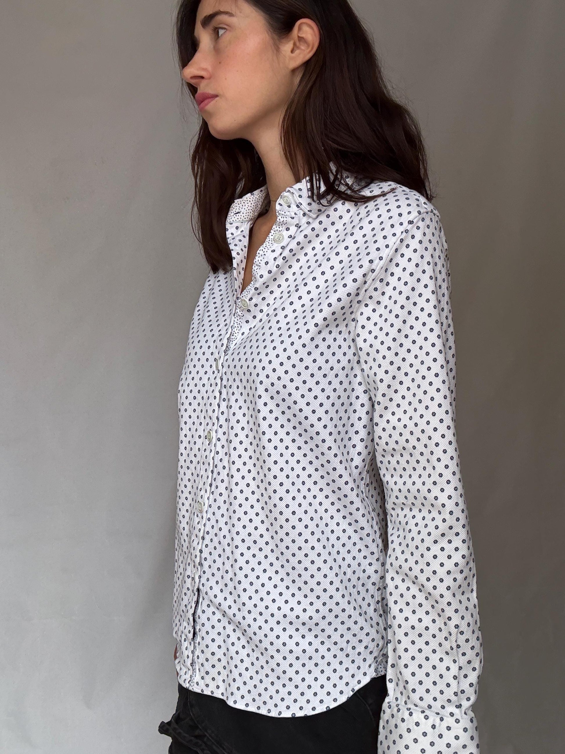 Ted Baker London men’s patterned button-up shirt – size 5 - XL, White and blue floral print oxford shirt, Luxury British designer fashion