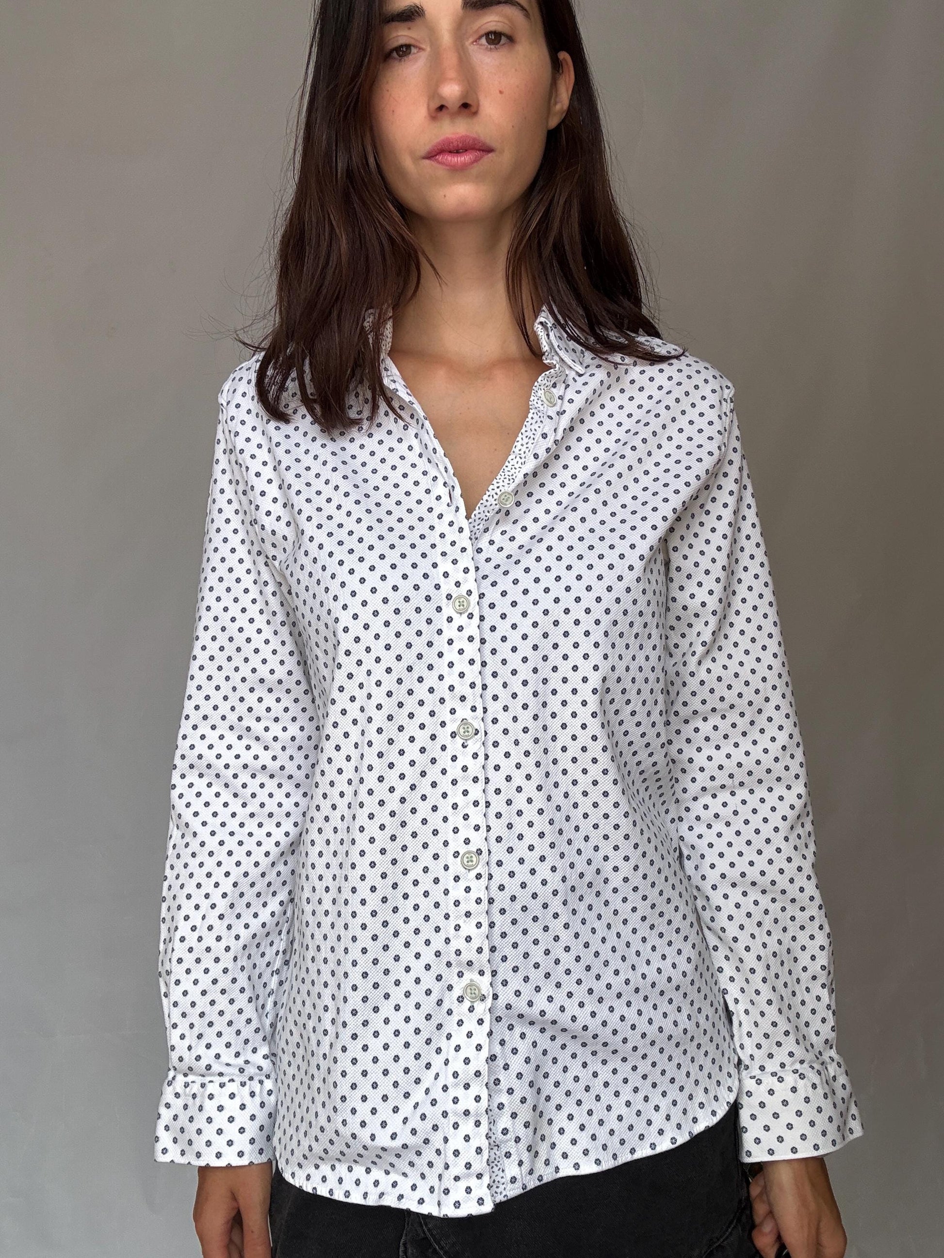 Ted Baker London men’s patterned button-up shirt – size 5 - XL, White and blue floral print oxford shirt, Luxury British designer fashion