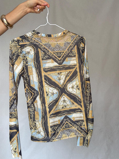 Sheer Baroque Print Mesh Women’s Top — additional view 9
