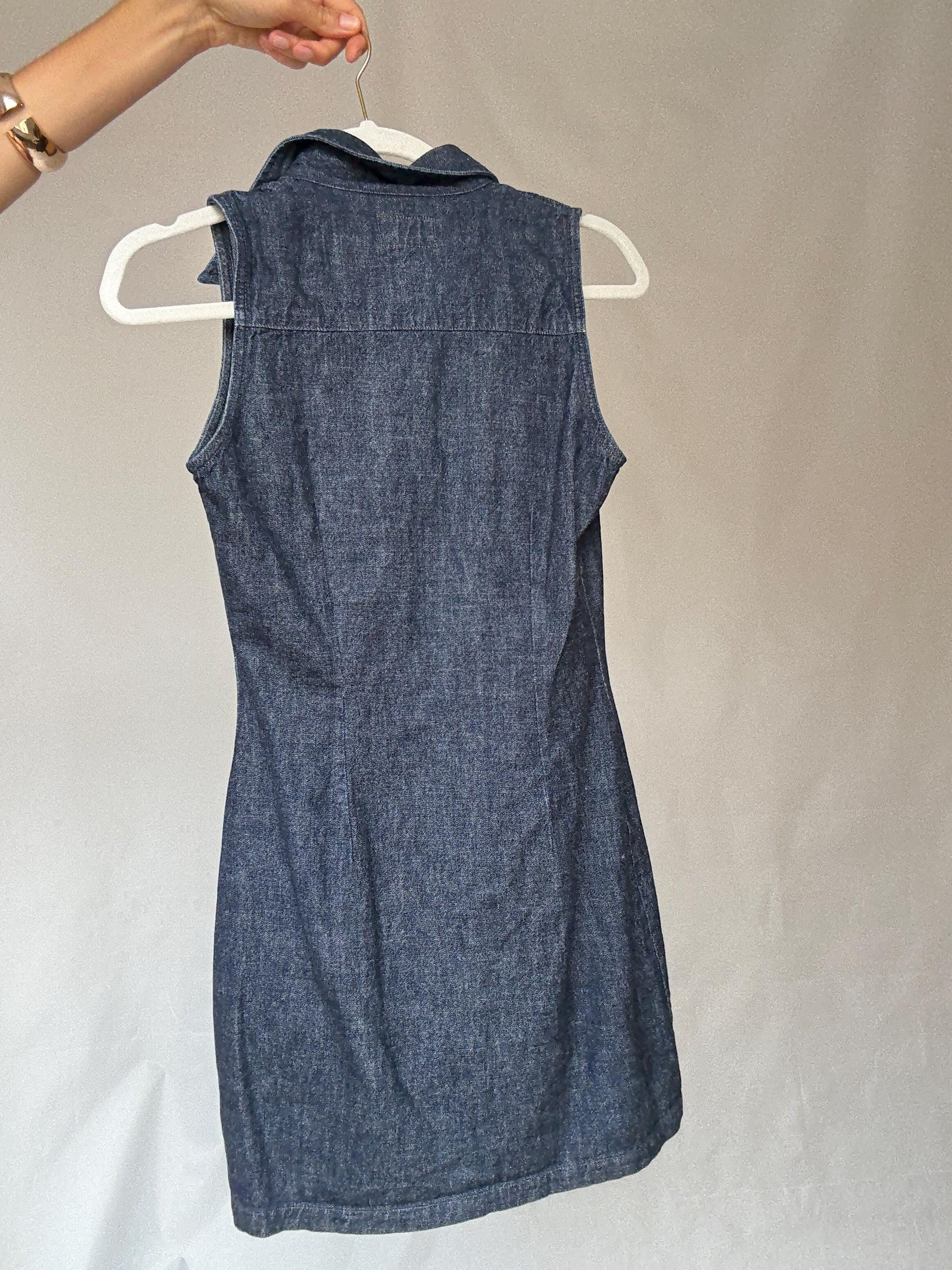 Pepe Jeans London denim mini dress – sleeveless button-up cotton dress – size S