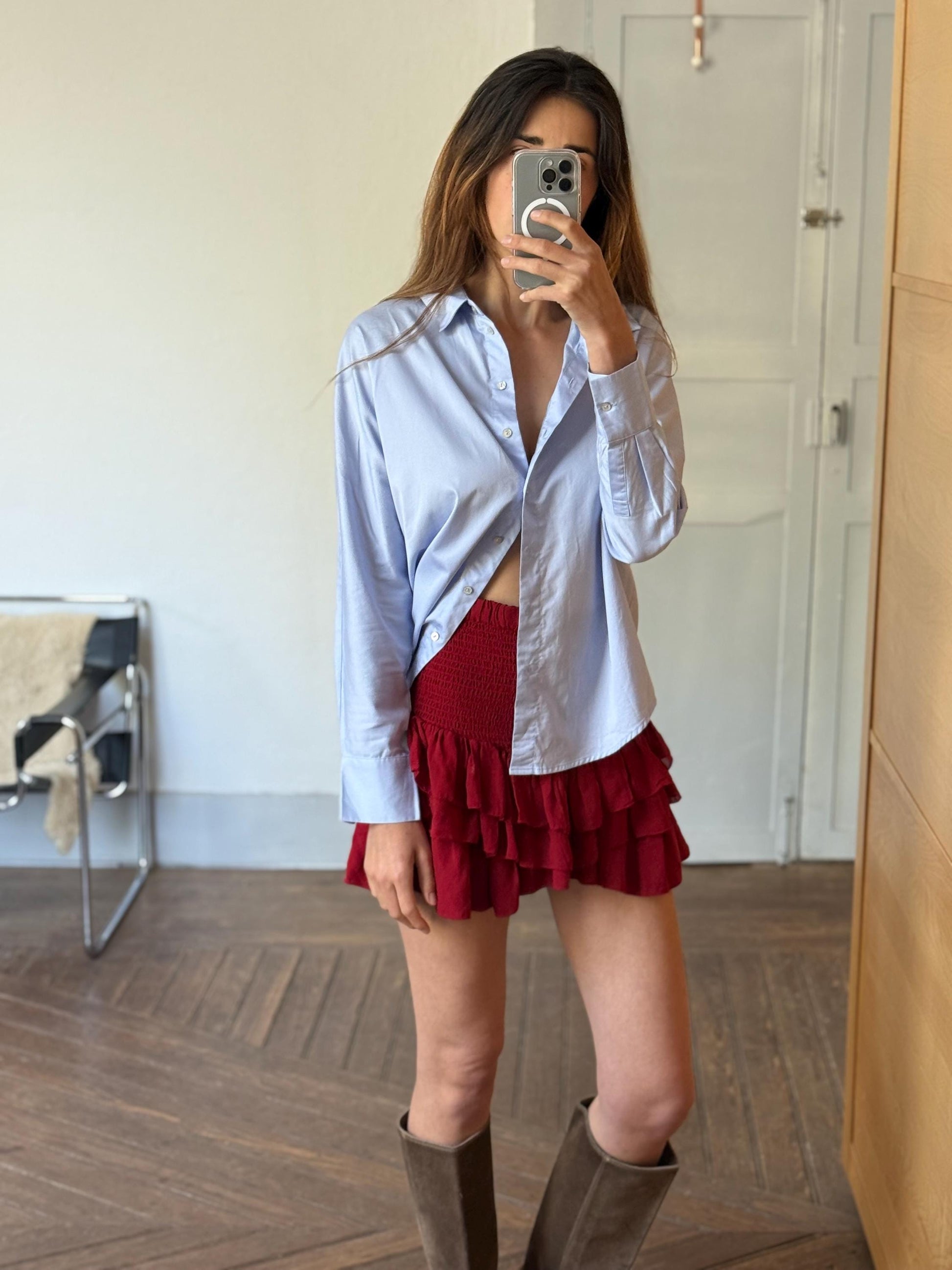 Vintage Pedro del Hierro soft blue button down shirt, Size S UK 8 US 4, chic elegant classic aesthetic blouse