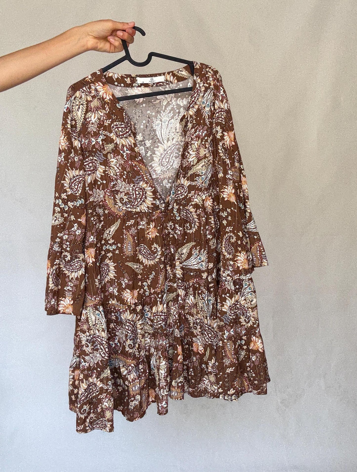 Desert Bloom Mini Dress – Vintage Boho Gold Threaded Floral summer wear(M/L)