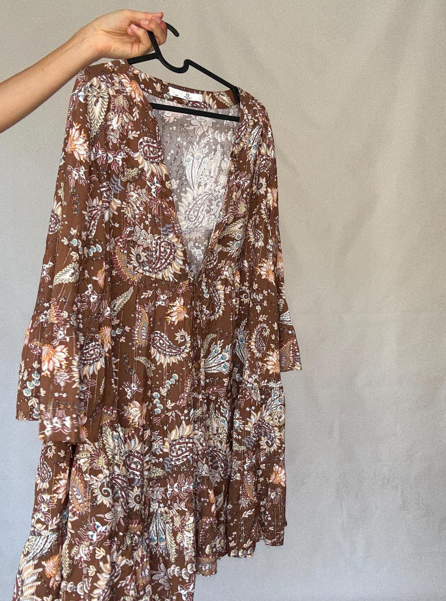 Desert Bloom Mini Dress – Vintage Boho Gold Threaded Floral summer wear(M/L)