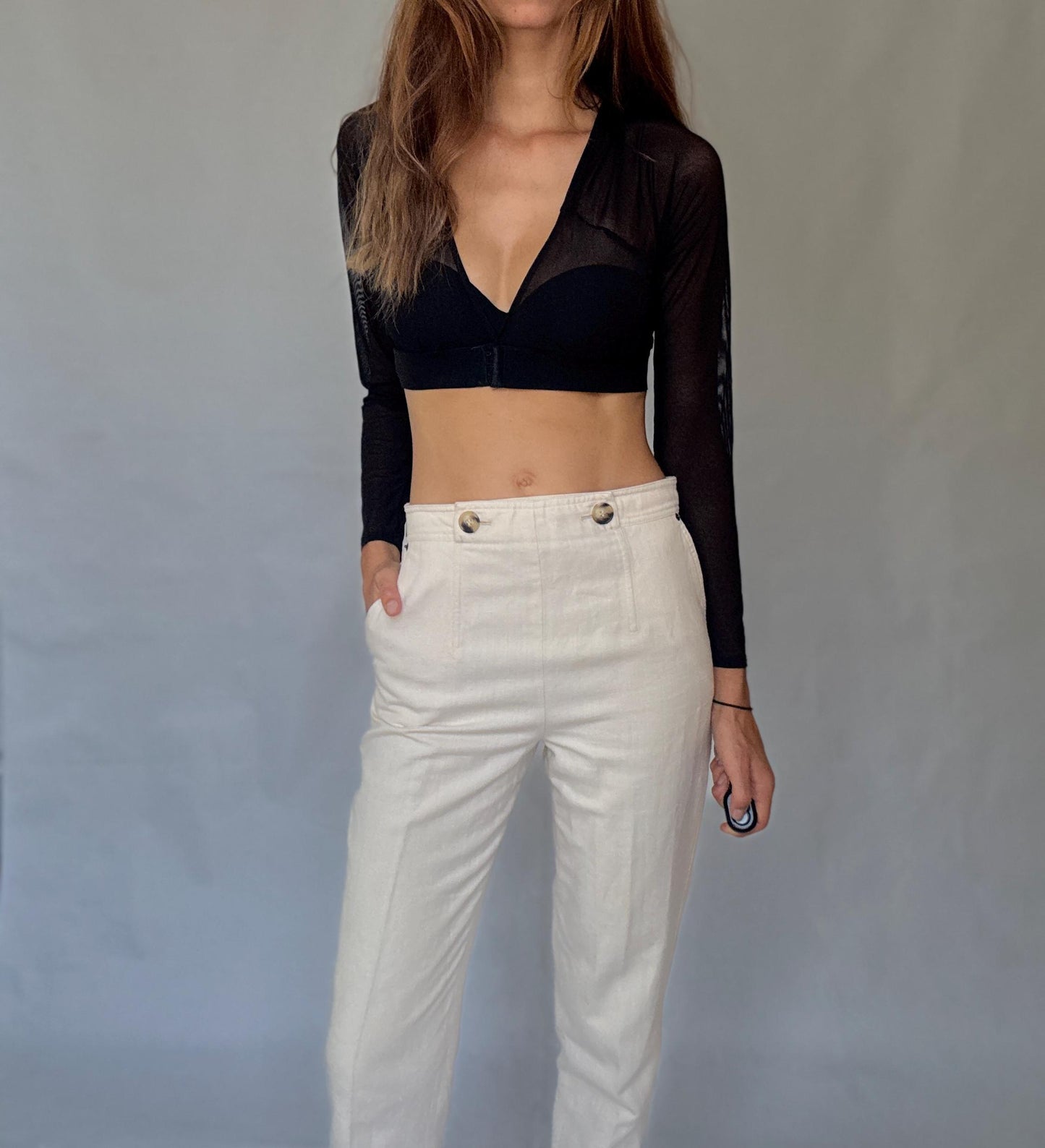 High Waist Linen Blend Trousers | Purificación García Vintage | Cream Cotton Linen Pants | Old Money Aesthetic