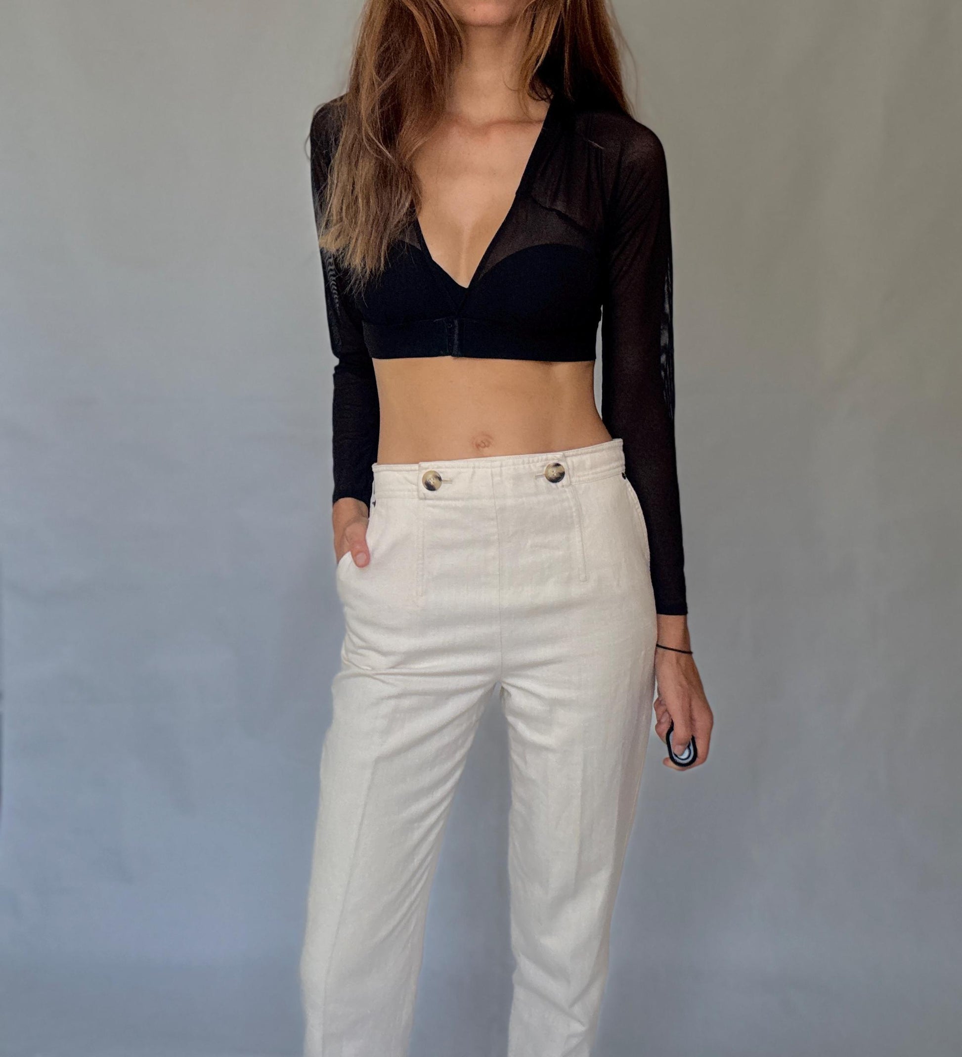 High Waist Linen Blend Trousers | Purificación García Vintage | Cream Cotton Linen Pants | Old Money Aesthetic