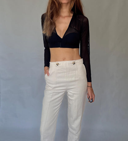 Purificación García High Waist Linen Trousers — fabric close-up