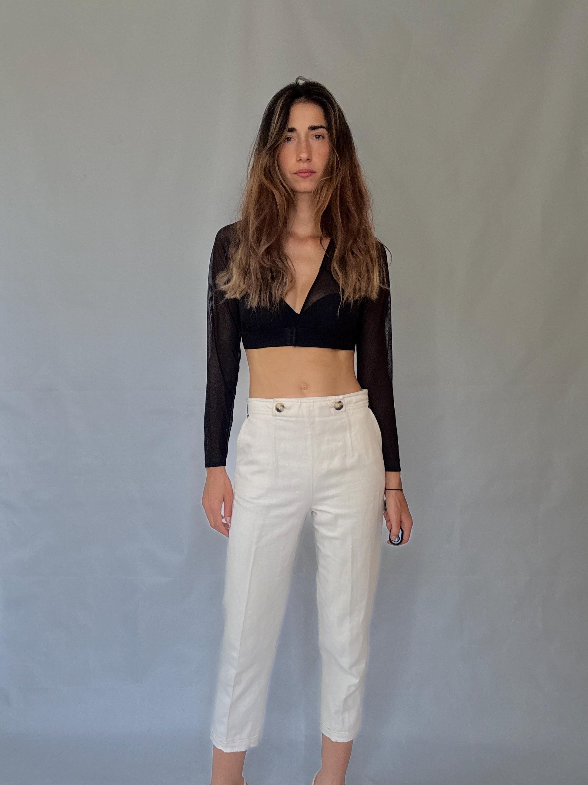 High Waist Linen Blend Trousers | Purificación García Vintage | Cream Cotton Linen Pants | Old Money Aesthetic