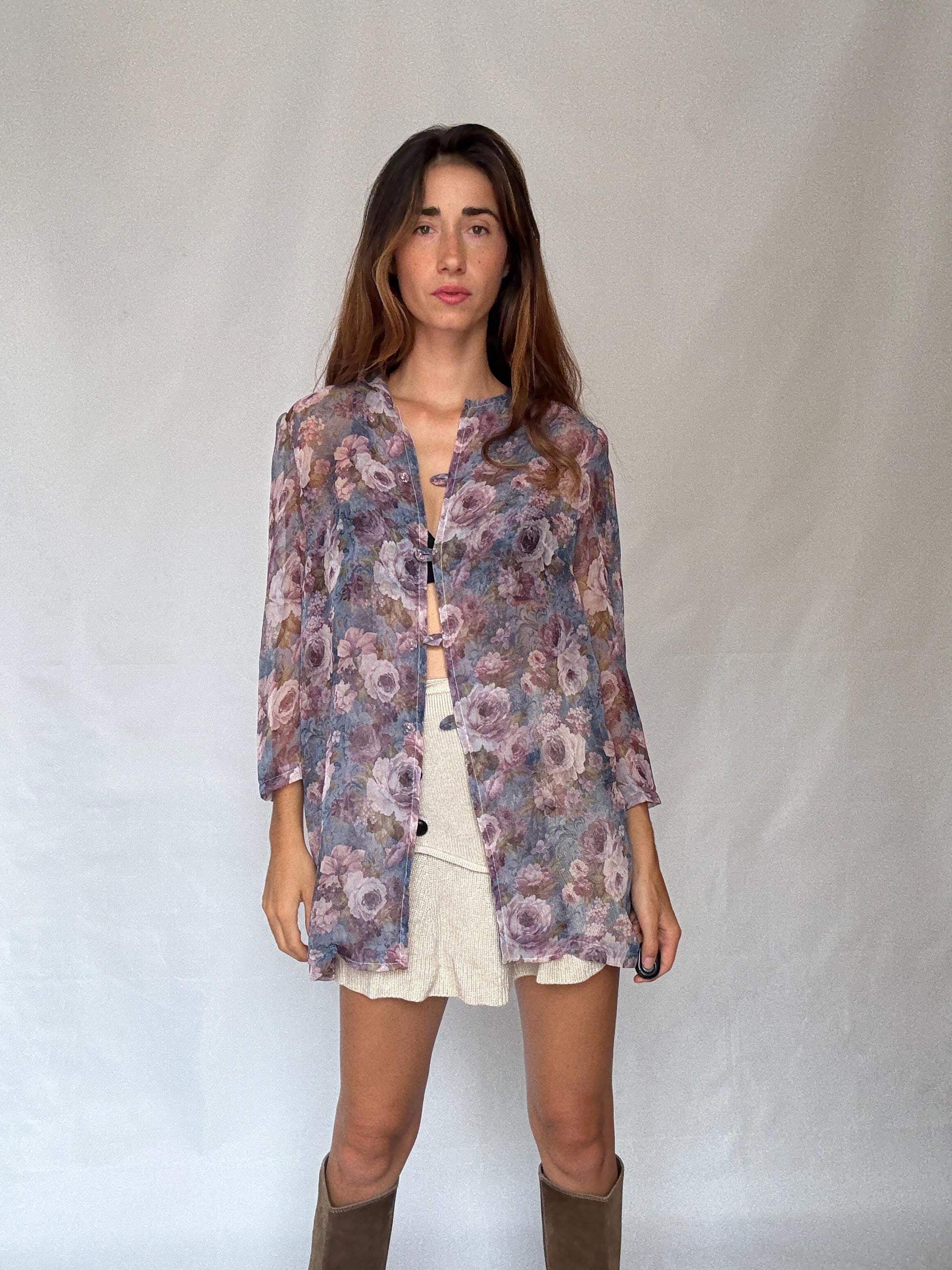 Handmade Vintage Sheer Floral Blouse | Fairycore Festival Top | cute flower top, Coachella Boho Button-Up, cottagecore romantic aesthetic