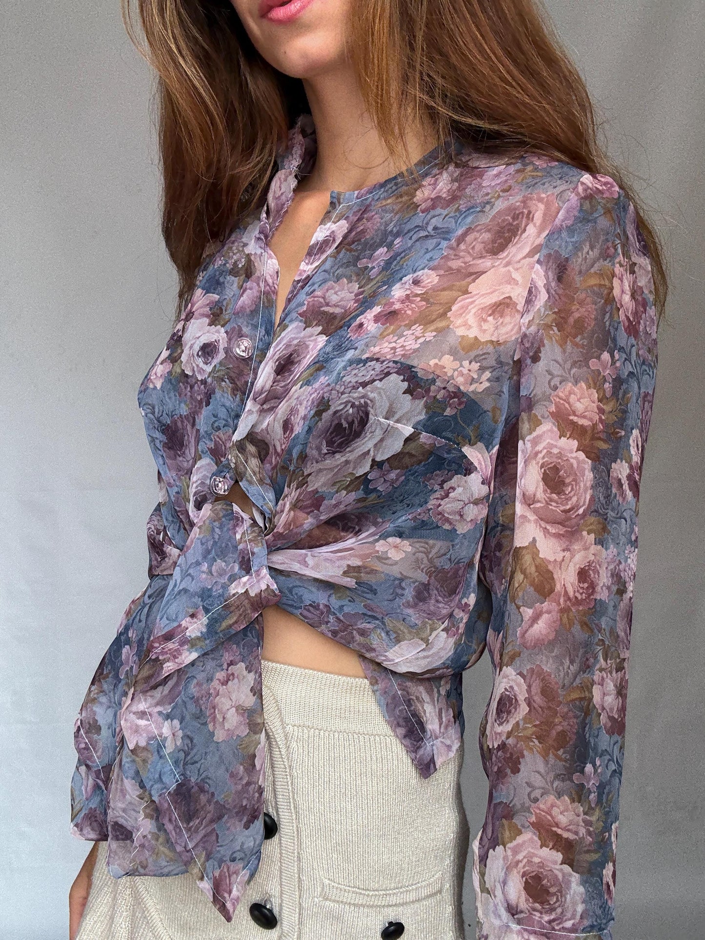 Handmade Vintage Sheer Floral Blouse | Fairycore Festival Top | cute flower top, Coachella Boho Button-Up, cottagecore romantic aesthetic