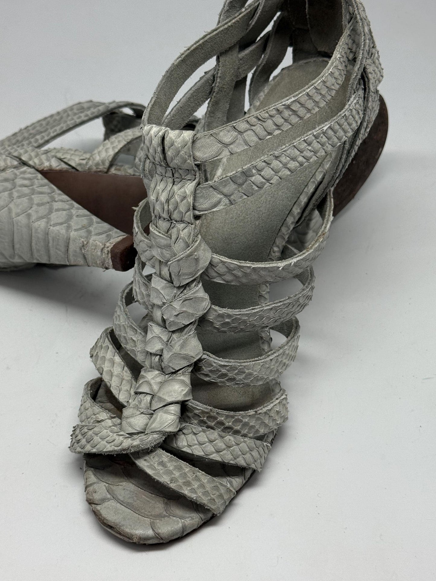 Grey Snakeskin Leather Heels — fabric close-up