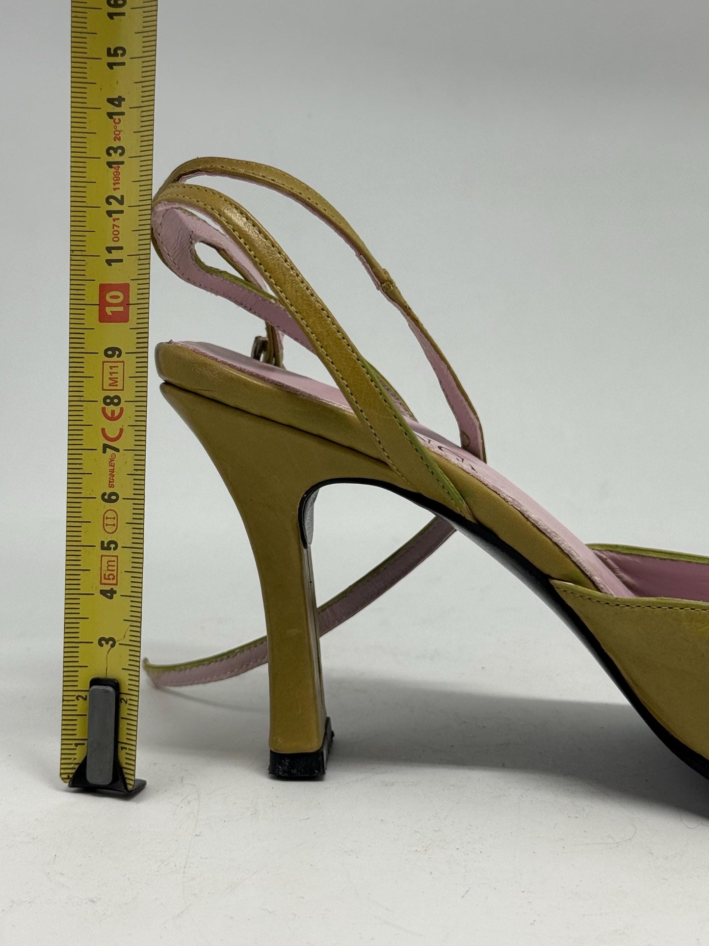 Damaged - Y2K vintage slingback heels – lime green leather – Luciangel Spain – size EU40 – 8cm heel – real leather square toe shoes