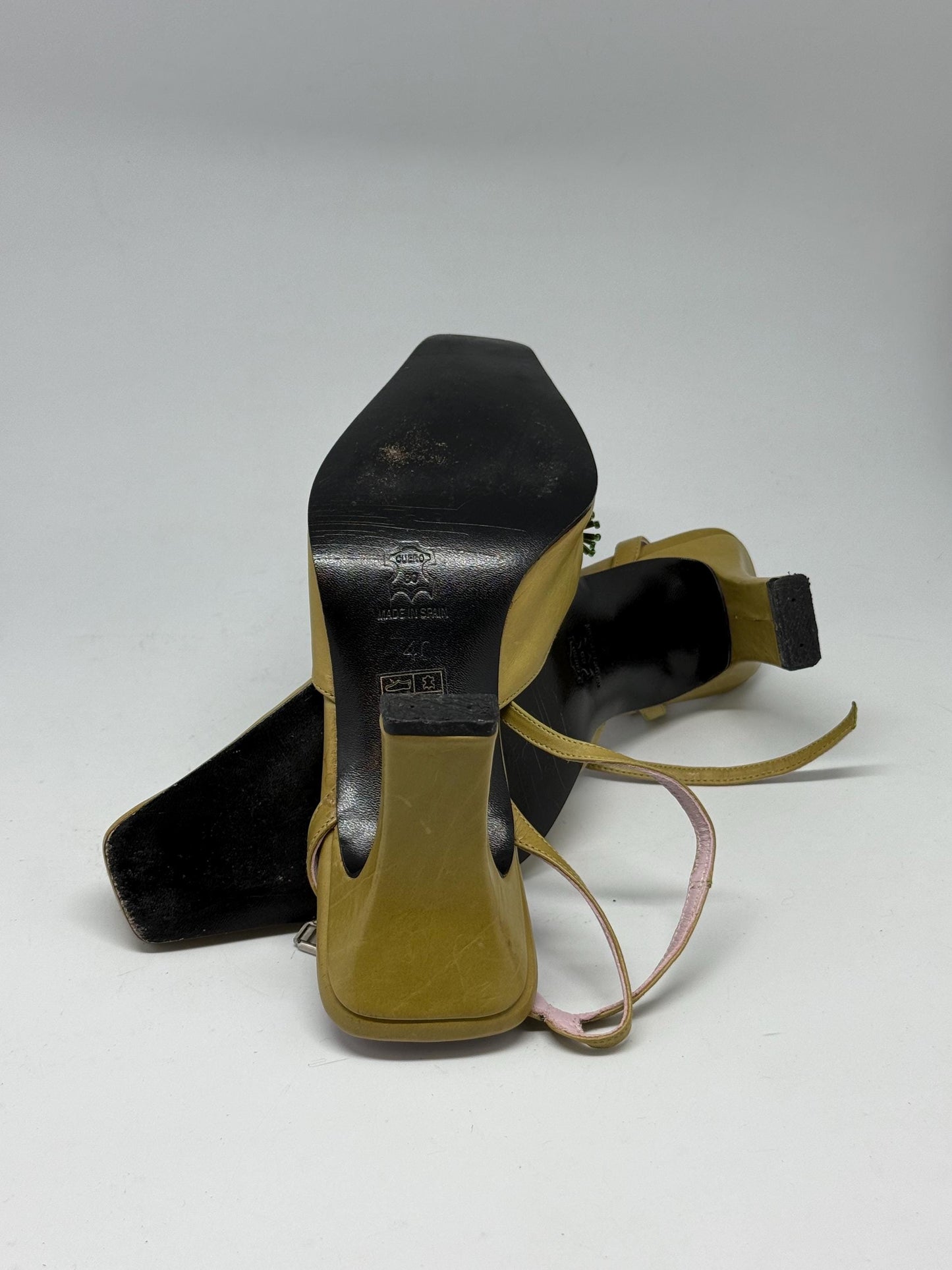 Damaged - Y2K vintage slingback heels – lime green leather – Luciangel Spain – size EU40 – 8cm heel – real leather square toe shoes