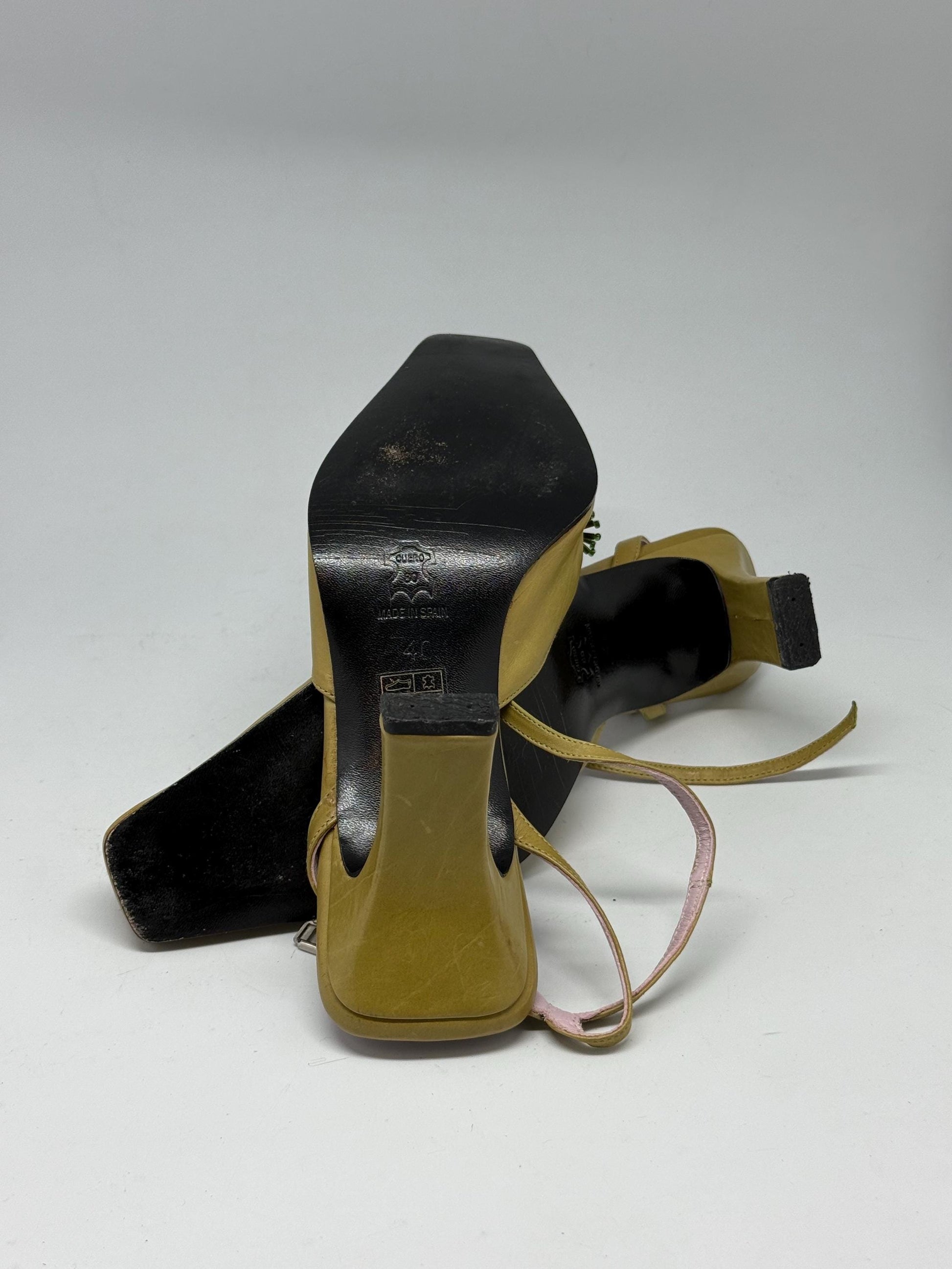 Damaged - Y2K vintage slingback heels – lime green leather – Luciangel Spain – size EU40 – 8cm heel – real leather square toe shoes