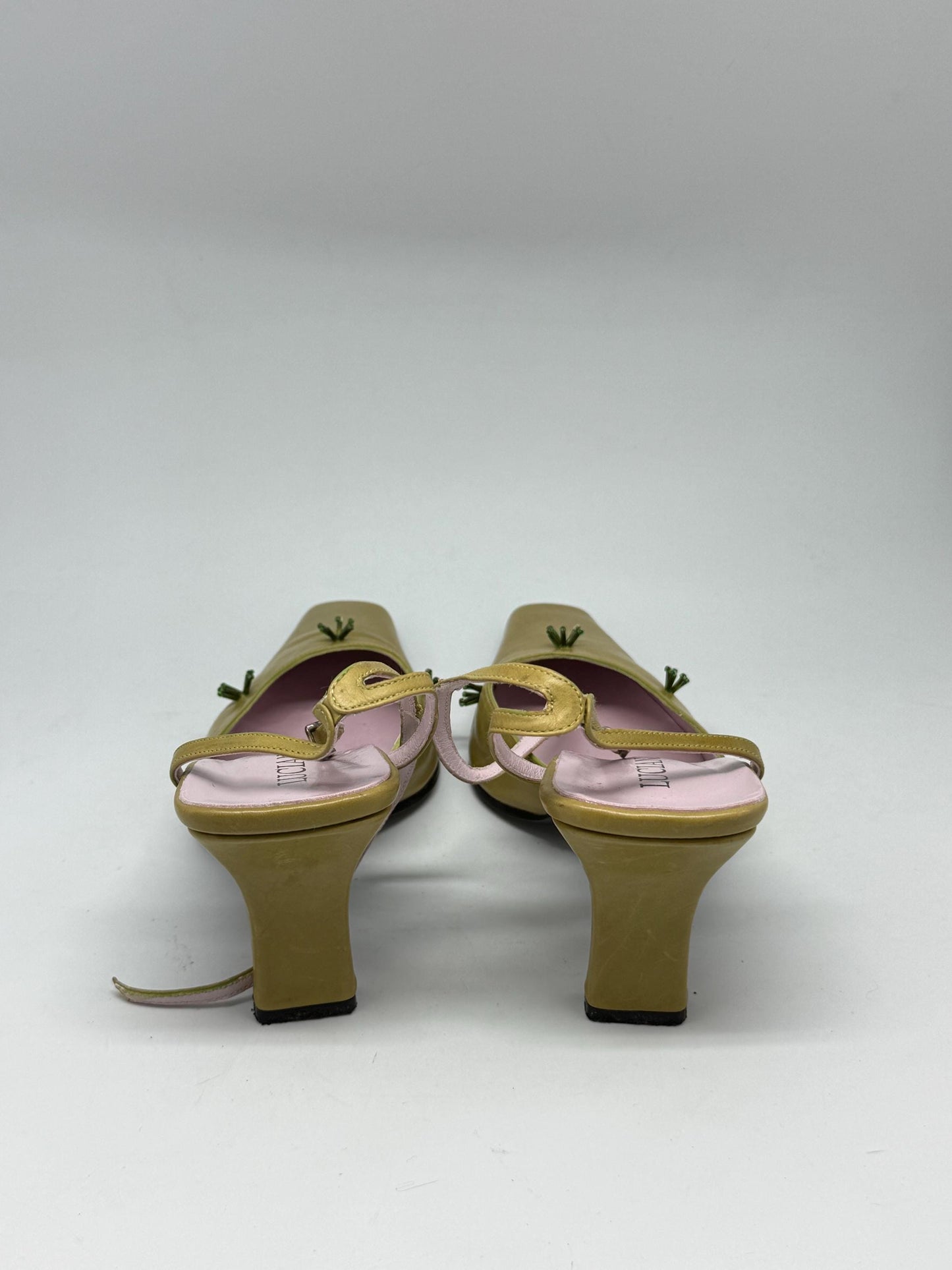 Damaged - Y2K vintage slingback heels – lime green leather – Luciangel Spain – size EU40 – 8cm heel – real leather square toe shoes