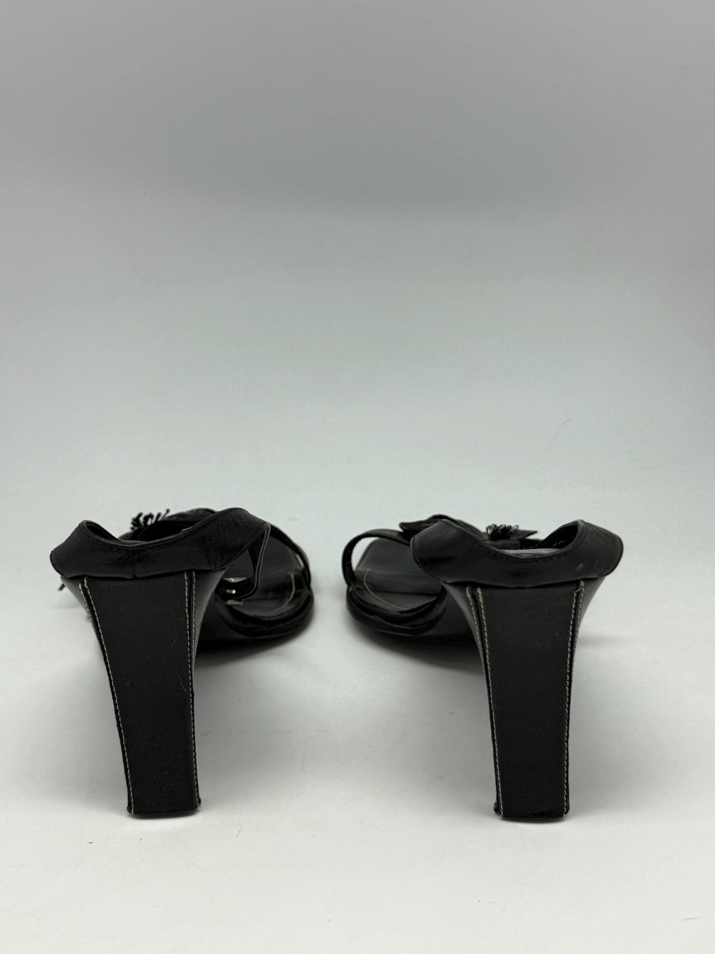 Y2K black leather flower heels – Fluxá Spain – real leather sandals – 9cm heel – size EU40 – square toe ankle strap shoes