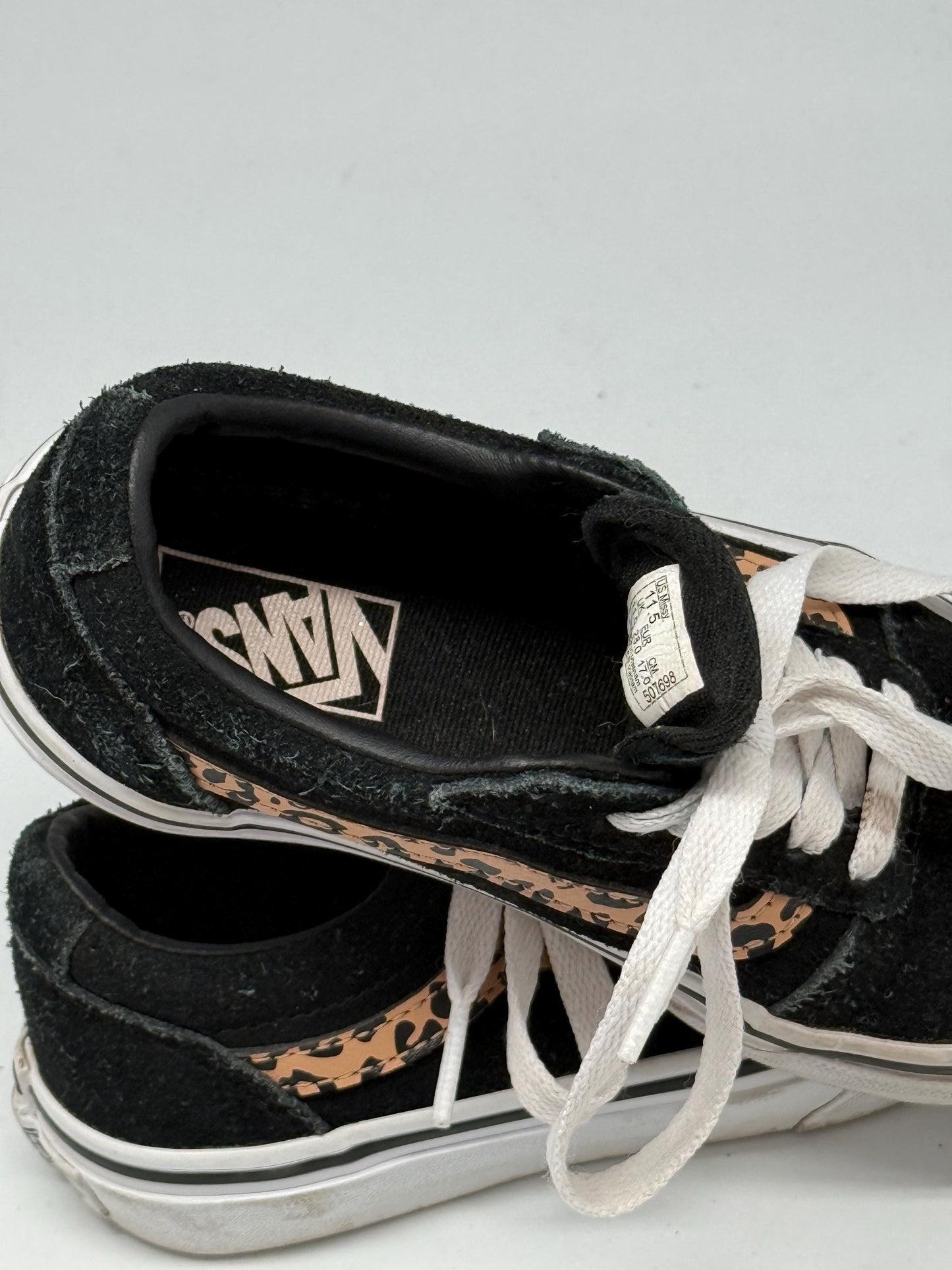 Vans Old Skool Kids Sneakers – US 11.5 – Leopard Print Side Stripe – Black Suede Trainers – Classic Skate Shoes – EU 28